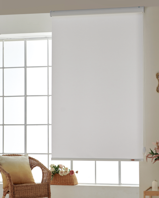 White Bella roller shade on a bright window