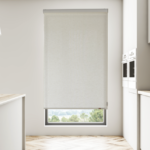 Grey Mugi roller shade in a minimalist room