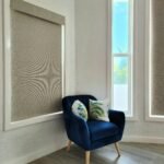 Light-filtering roller shades in a bright living room