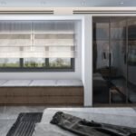 Flat-fold Roman shade in a modern bedroom