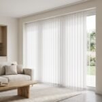 White vertical sheers on a sliding patio door